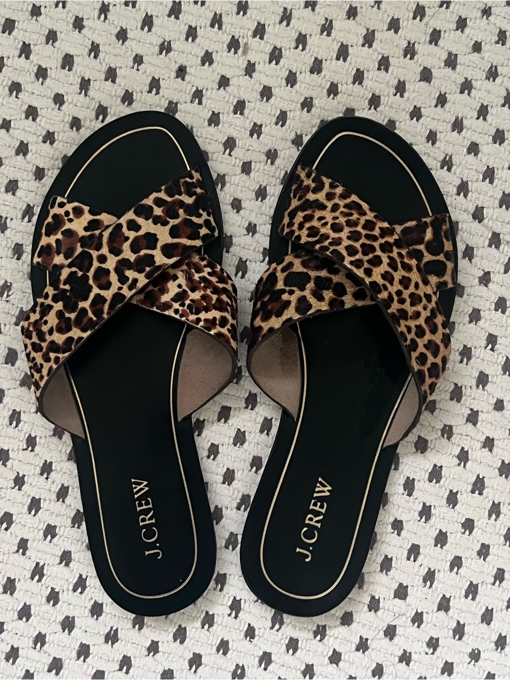 J. Crew Leopard Print Crossband Slide Sandals - Black & Brown